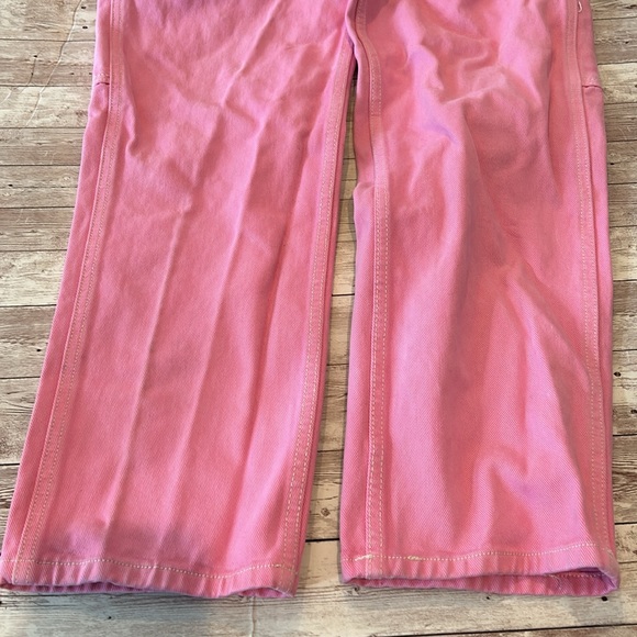 John Galt Brandy Melville Pink High Rise Baggy Wide Leg Cargo Pants Jeans - Picture 4 of 10